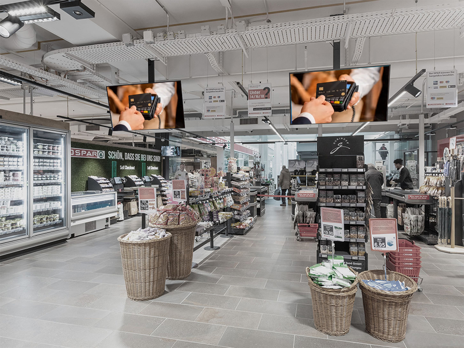Digitaler Werbescreen in einem SPAR-Supermarkt — DOOH-Werbefläche von Excom Media